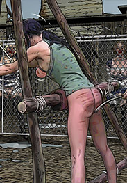 Her hands were tied above her head and a metal bar was placed under her cunt - Sex hunting by Mr Kane