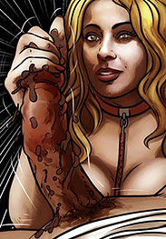 He pushed Claudia to her knees and stood next to her masturbating, pointing his cock at her red breasts - The Curse of Isthar (GQS - Godesses, Queens and Slaves) by Mr Kane